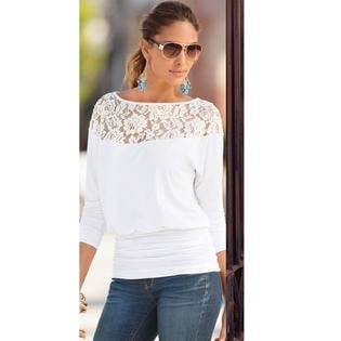 Lace Shift - Women Summer Lace Stitched Shirt and Blouse White