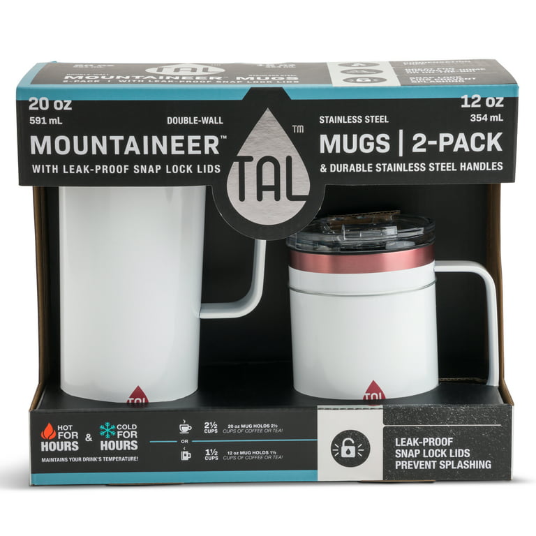 TAL Stainless Steel Mountaineer Coffee Mug 2 Pack, 20 fl oz and 12 fl oz,  White