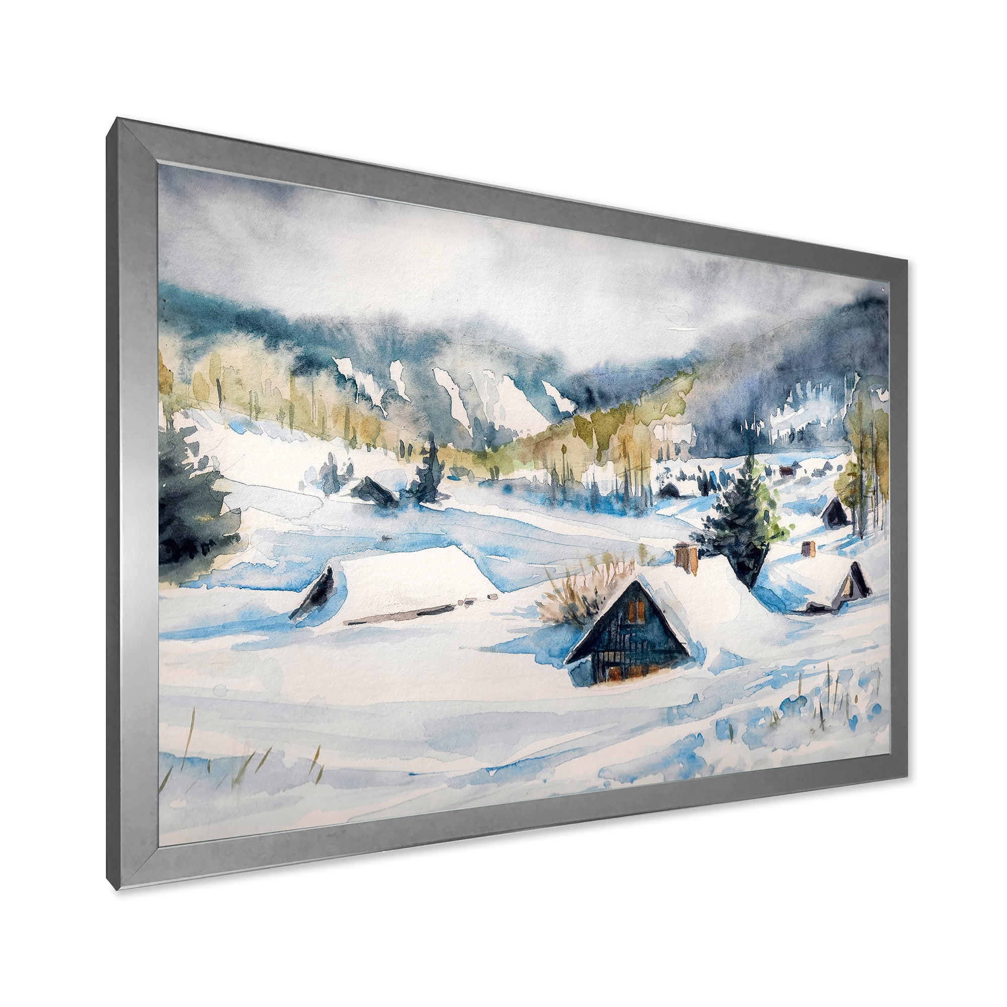 Designart 'Winter In Mountain Village' Traditional Framed Art Print