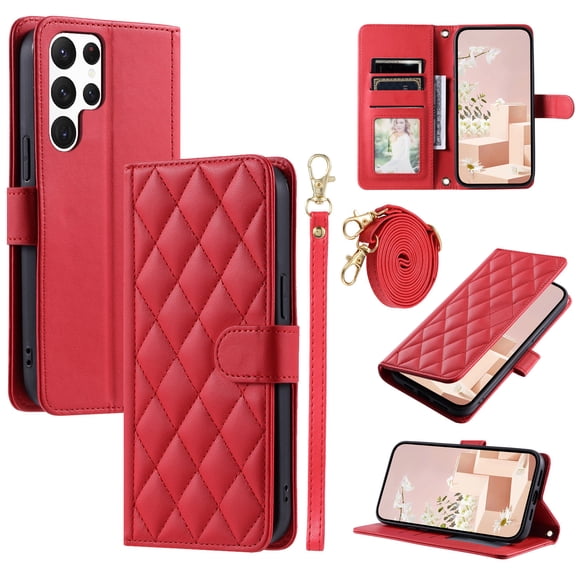 for Samsung S24FE shoulder strap multi card slot split Wallet Case, Holder Leather Phone Cover