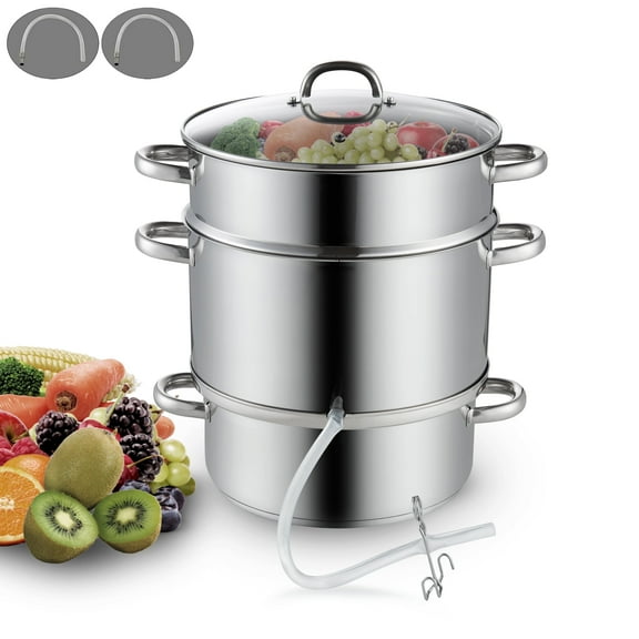 Cooks Standard Steam Juicer for Canning, 11-Quart Stainless Steel Multipot Extractor Fruit Vegetables for Making Jelly, Sauces, with Glass Lid, Clamp, 2-Pcs Hose