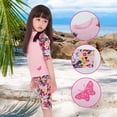 thumbnail image 2 of Toddler Girls Rash Guard Swimsuit Pink Flowers Modest Swimwear Long Sleeve Two Piece Sun Protection Suit, 2 of 7