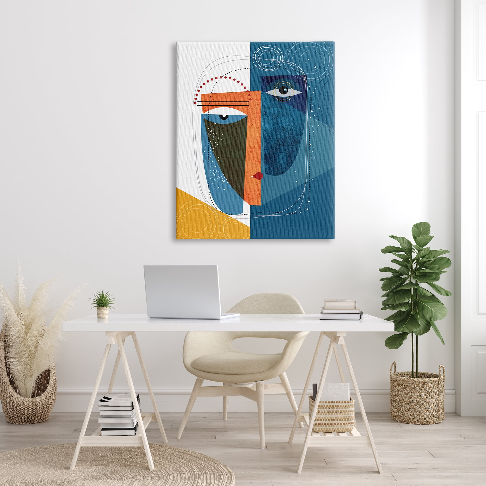 Stupell Industries Modern Facial Abstraction Contrasting Deco Eye Shapes, 36 x 48, Designed by Ishita Banerjee