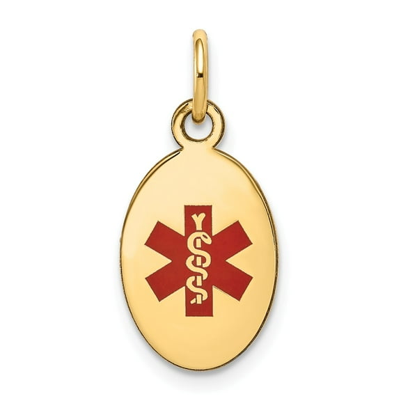 14K Yellow Gold Charm Pendant Medical Alert Red 16 mm 9.5