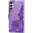 thumbnail image 3 of Wallet Phone Case for Samsung Galaxy A14, Lace Flower Shockproof PU Leather Case with Double Buckle and Cash Card Slots Holster for Samsung Galaxy A14 4G/5G,LSSK Purple, 3 of 16