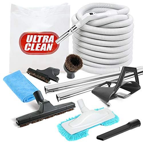 Ultra Clean Deluxe Central Vacuum Hose and Accessories Kit Ideal for Hardwood and All Types of Bare Flooring (50ft)