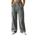 thumbnail image 2 of Ovbmpzd Gray Cargo Pants For Women Plus Size Baggy Corduroy Wide Leg Pants Drawstring Wasited Casual Pants,XL, 2 of 6