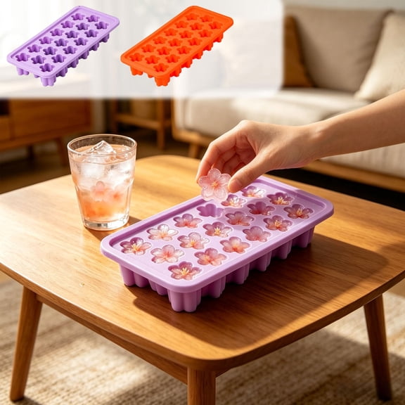 LEFXSMR Silicone Ice Cube Tray, Easy Release Flower Shaped Ice Trays for Freezer, Reusable Ice Molds for Ice Maker, Orange