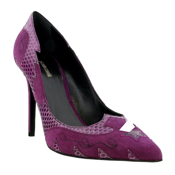 Roberto Cavalli Purple Snakeskin Suede Pointy Pump-9 for Womens