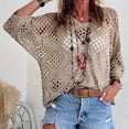 thumbnail image 2 of VEKDONE Womens Plus Size Crochet Cover Up Top 3/4 Batwing Sleeve V Neck Sweater Shirts Mesh Boho Beach Vacation Blouse Khaki XXXL, 2 of 7