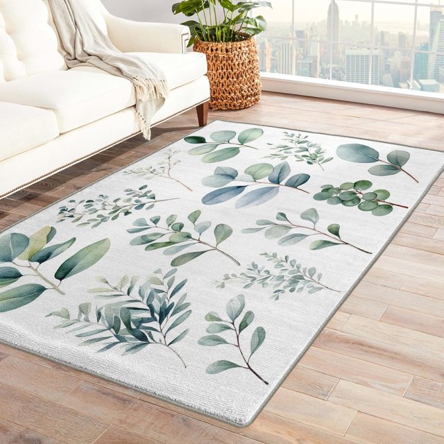 Leaf Area Rugs for Bedroom Living Room - 3x5 ft - Plant Carpet for Home Decor - Leaf Patterned Decorative Indoor Small Rug - Washable & Soft & Non Slip & Low Pile (ZF&7512)