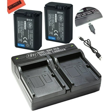BM Premium 2 NP-FW50 Batteries & Dual Charger for Sony DSC-RX10, RX10 II, RX10 III, Alpha 7, A7, A7R, A7R II, A7S, A7S II, A7II, A3000, A5000, A5100, A6000, A6300, NEX-5K, NEX5N, NEX5T, NEX-6,