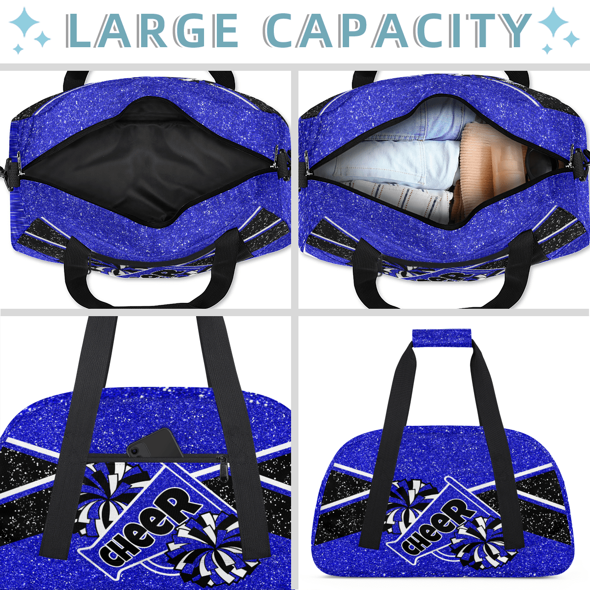 Herdesigns Cheer Bag Sports Duffle Bags Cheerleader Blue Gym Bag Weekender Travel Bag Waterproof Overnight Bag Carry On Travel Tote Bag Dance Bags