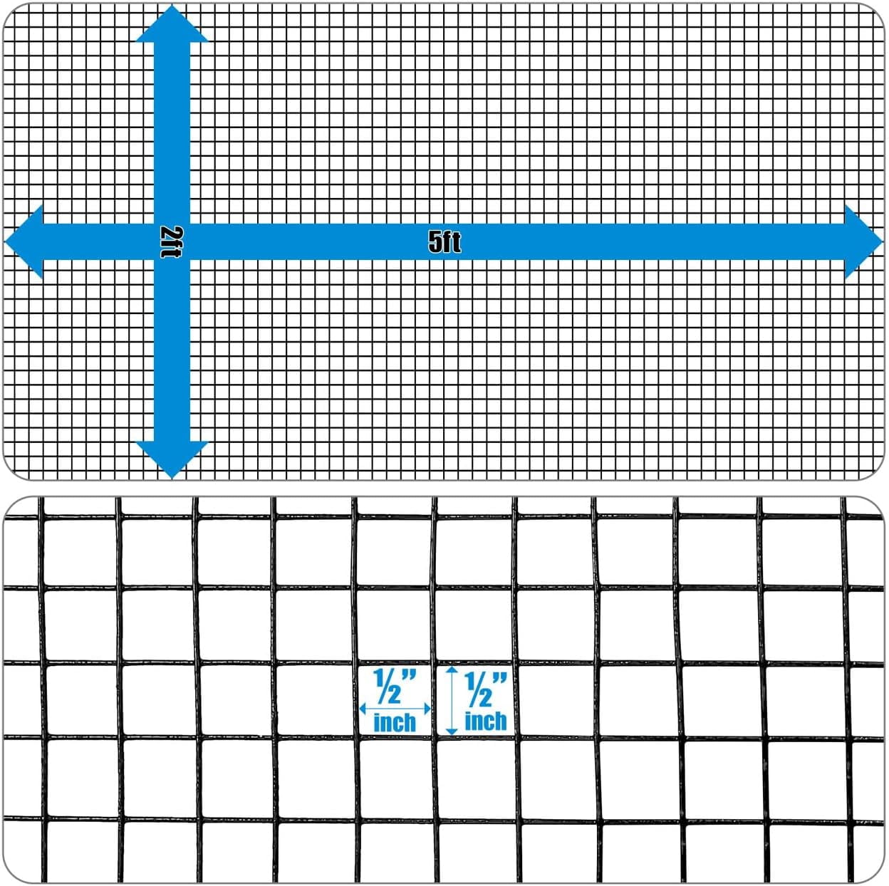 Fencer Wire Vinyl Coated 19 Gauge Welded Fence Wire Roll, Mesh Size 1/2-Inch x 1/2-Inch, Black Garden Fencing Wire Grid Hardware Cloth, Poultry Chicken Fence Rolls, Multiple Use for Home Improvement