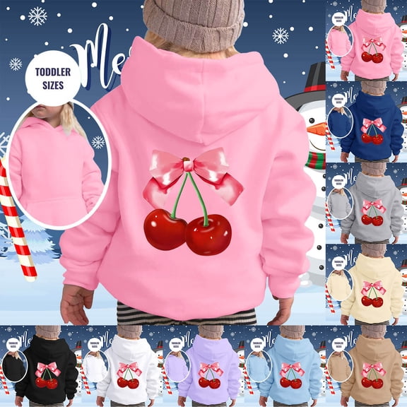 JAJAHO Girls Hoodies Cherry Printed Hooded Sweatshirts Long Sleeve Fall Pullover Tops With Pocket Size 1-13T