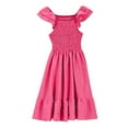 thumbnail image 4 of Meichang Girls Summer Sundress Double Layer Ruffle Sleeve Smocked Midi Dresses A-Line Flowy Ruffle Tiered Dress Casual Square Neck Boho Beach Dress, 4 of 9