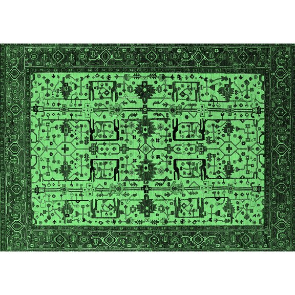 Ahgly Company Indoor Rectangle Oriental Emerald Green Traditional Area Rugs, 2' x 3'