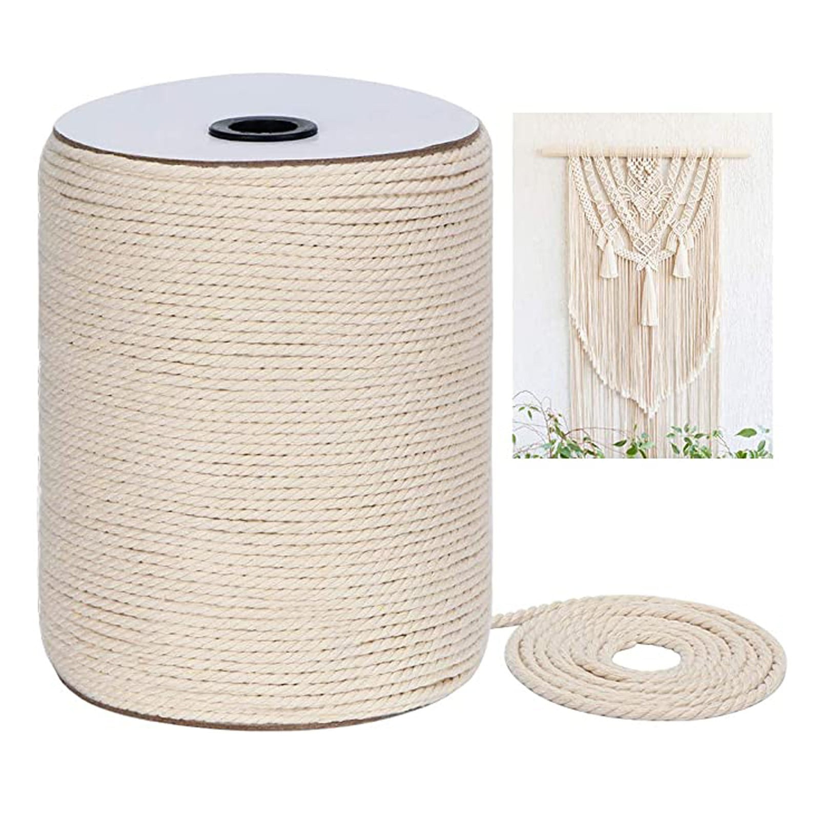 Wovilon Macrame Cord 3Mm X 300M, Natural Cotton Macrame Rope - 3 Strands Twisted Macrame Cotton Cord For Wall Hanging, Plant Hangers, Crafts, Gift Wrapping And Wedding Decorations