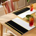 thumbnail image 4 of Modern Black Gold Placemats Set of 12 Minimalist Geometric Yellow Striped Place Mats Indoor Wipeable Table Mats Washable Cloth Dining Table Placemats for Kitchen Holiday Party Home Decor 13x19 Inch, 4 of 9