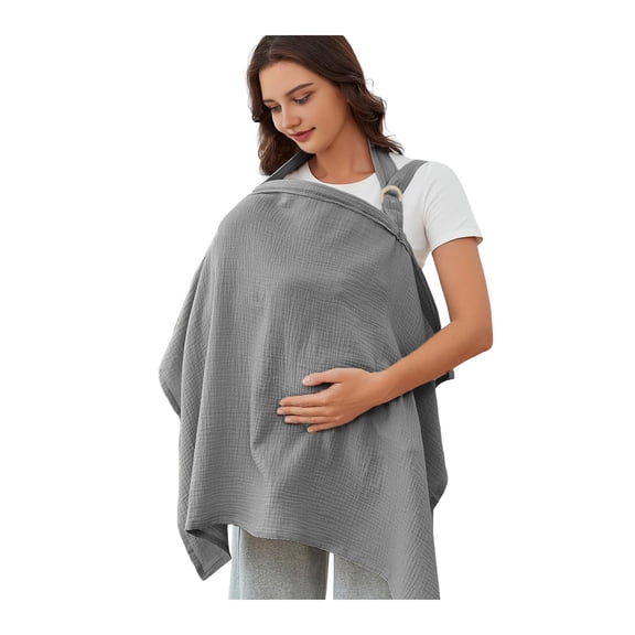Xinwanna Breastfeeding Cover Women Nursing Cloak Breathable Fabric Adjustable Straps 360 Degree Coverage Nursing Shawl (Grey)