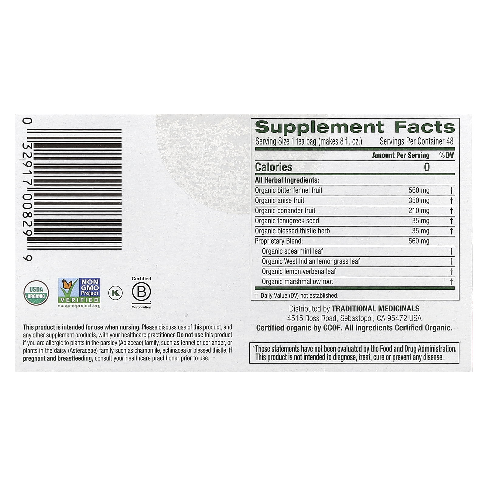 Traditional Medicinals Organic Mother's Milk®, Original with Fennel & Fenugreek, Caffeine Free, 48 Wrapped Tea Bags, 2.96 oz (84 g)