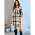 thumbnail image 5 of Women Lapel Plaid Long Sleeve Loose Button Down Shirt Dress White S, 5 of 9