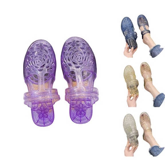 oqasdz Womens Slippers Summer Slip On Sandals with Hollow Toe Ring Jelly Pool Two Way Wear Versatile Openwork Sandals,Purple