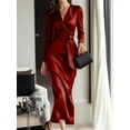 thumbnail image 2 of Zukuco Women's Sexy V Neck Long Sleeve Satin Dress Casual Elegant Cocktail Wedding Guest Midi Bodycon Dresses, S, 2 of 5