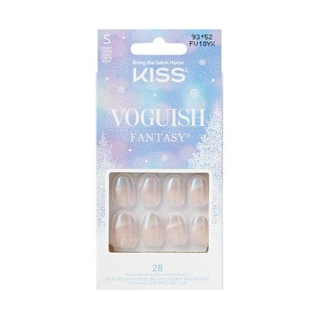 KISS Voguish Fantasy, Holiday Press on Nails, Dear Miracle, Beige, Short Oval, 28 Count