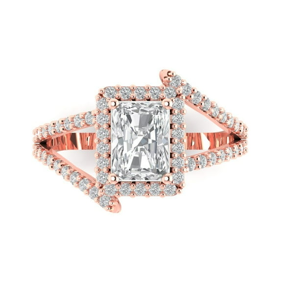 1.935 ct Emerald Cut Moissanite Solitaire with Accents Engagement Ring for Women in 14K Rose Gold