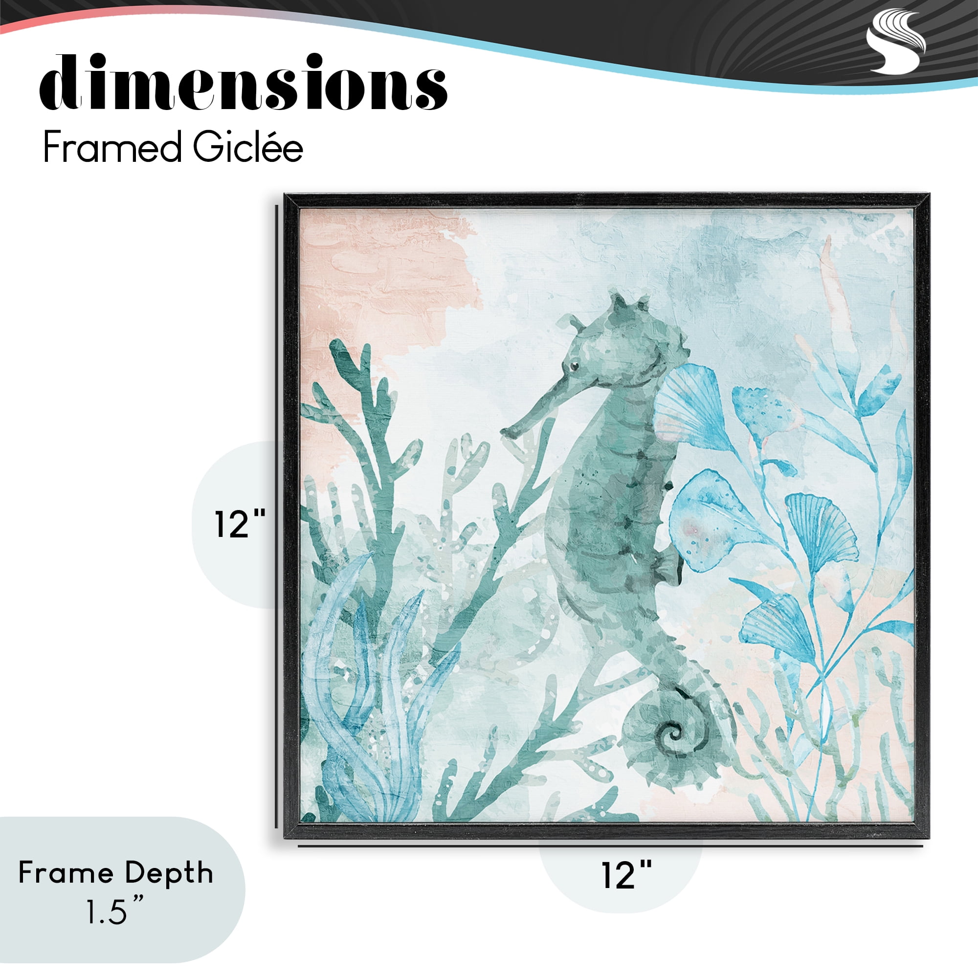 Stupell Industries Seahorse Sea Swim Black Framed Giclee Art, design by Kim Allen