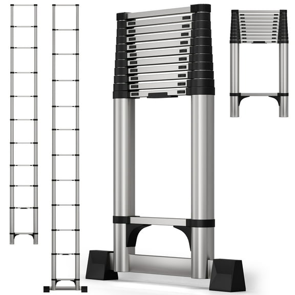 WETS 12.5FT Telescoping Ladder w. Stabilizer/Wheels/Cargo Hold,Adjustable Folding Extension Ladder A Frame 8 8 Foot Step Ladders for Home,,330lbs Capacity