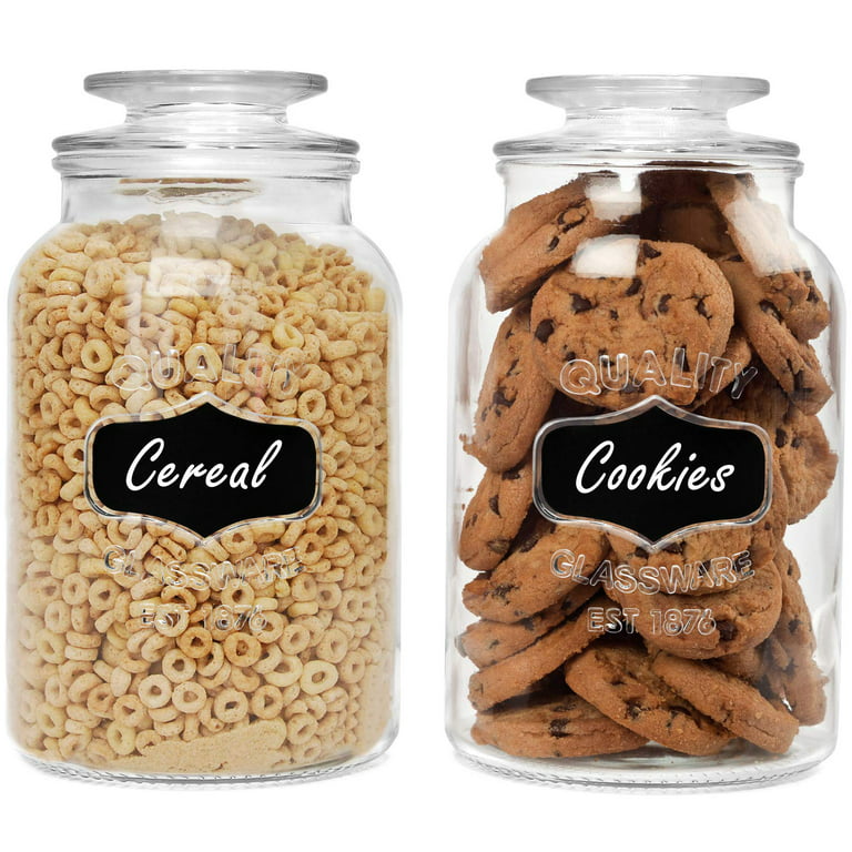 Glass Canister Set for Kitchen or Bathroom with Airtight Lid and Chalkboard  Labels, Apothecary Glass Food Storage Jars,Set of 3 Cookie Jars, Candy
