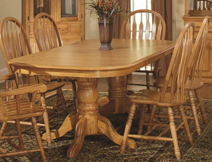 Double Pedestal Oak Dining Room Table