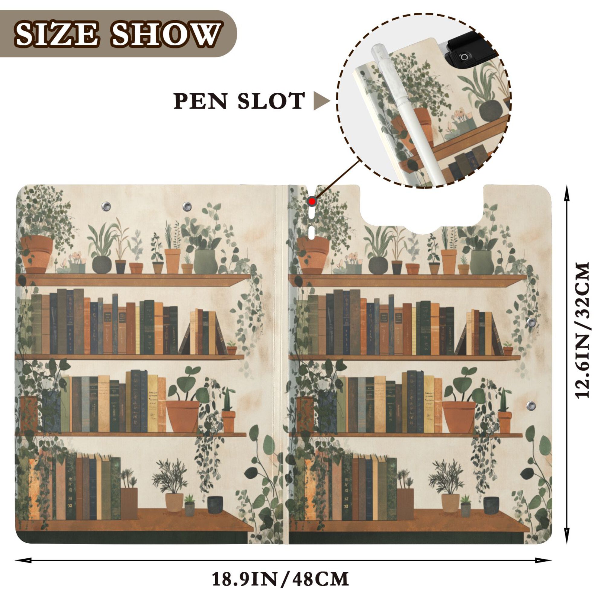 FORMRS A4 Clipboard Folder with Pen Holder Horizontal Foldable School Office Binder, Shelf Plants