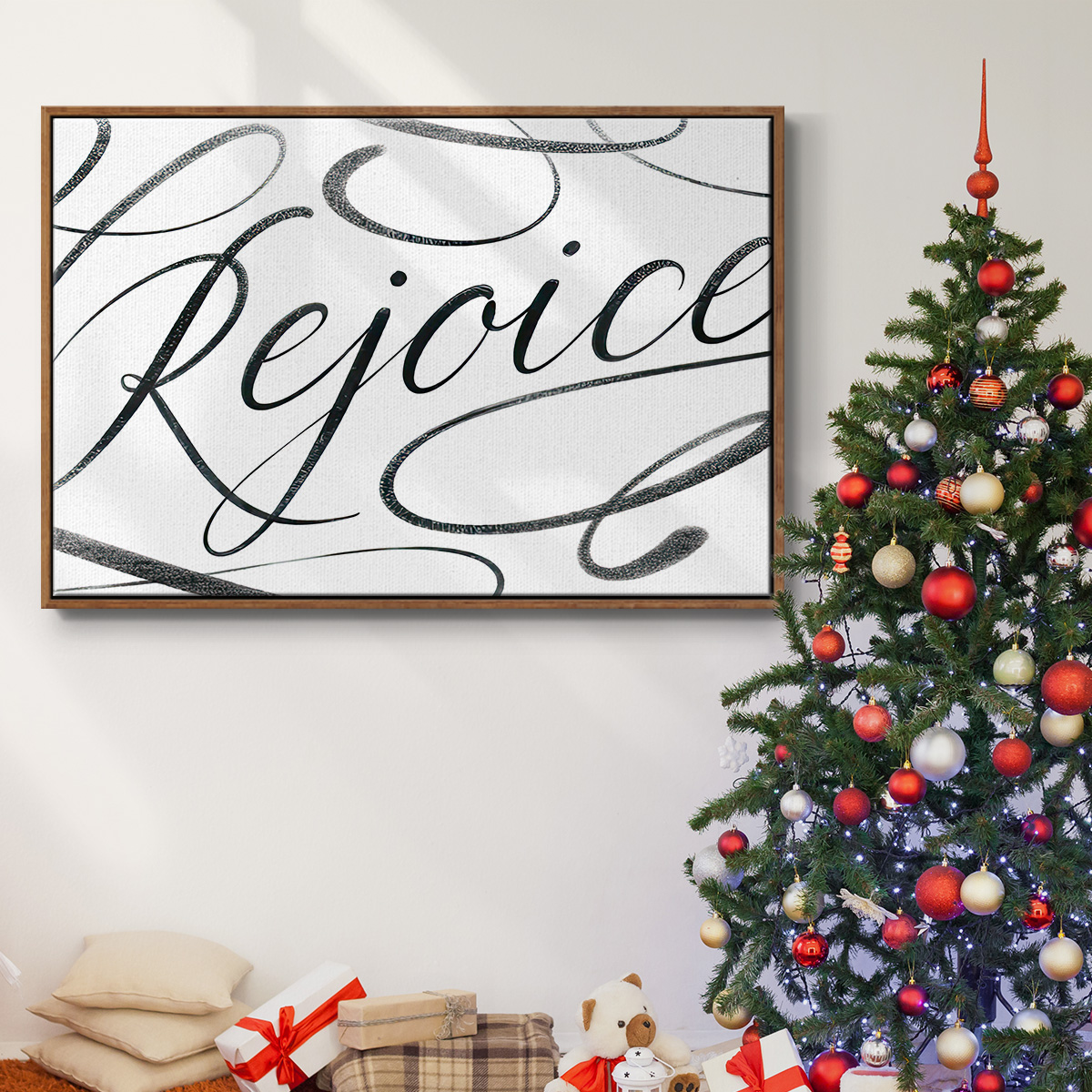 Rejoice - Framed Gallery Wrapped Holiday Canvas - 17 x 25 - Rosewood Frame