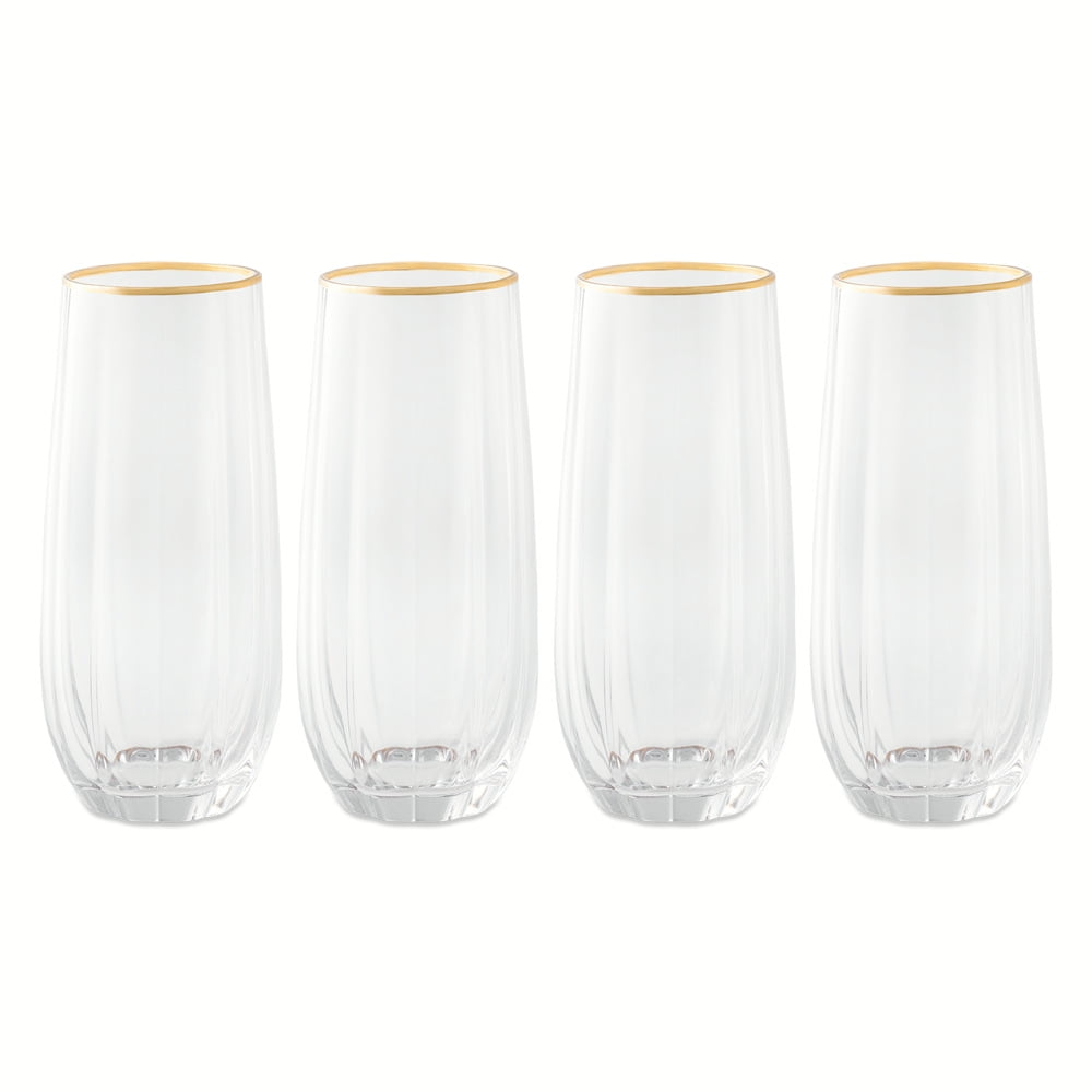 (2 pack) Thyme & Table 4-Piece Scalloped Stemless Flute Glass Set