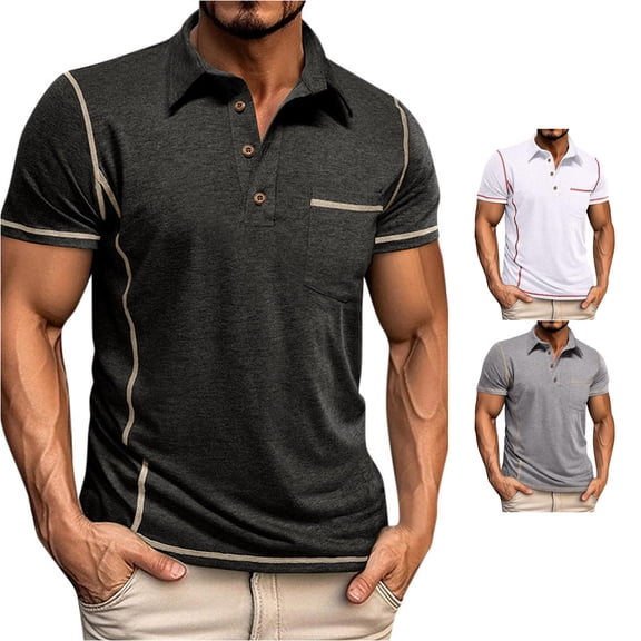 LIIPEE Summer Solid Color Polo Shirt For Men Short Sleeve Tennis Collar Shirts Male Comfortable Breathable Versatile Polos,L