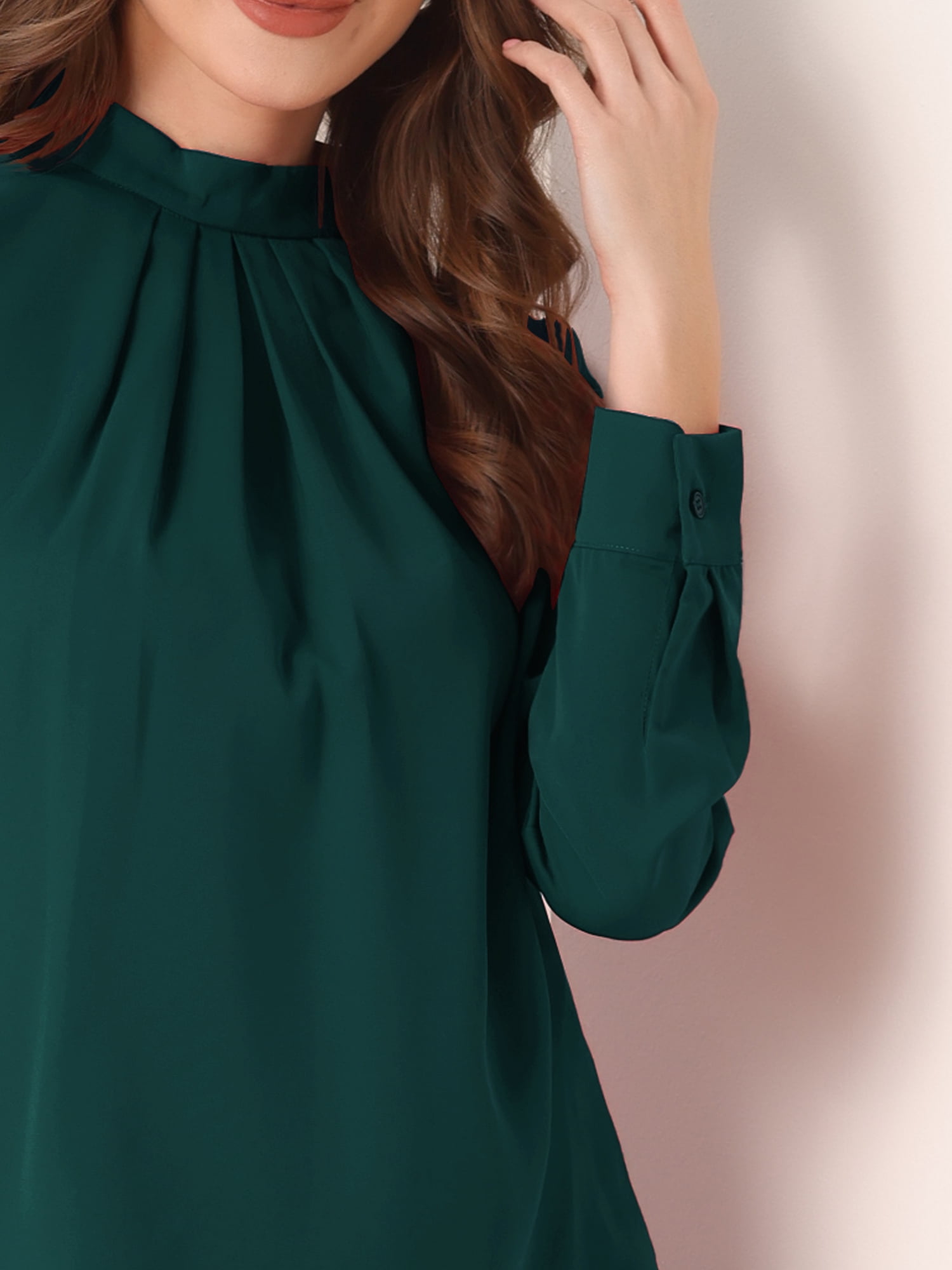 DARING DIVA Chiffon Blouse for Women's Long Sleeve Work Shirt S Dark Green