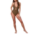 thumbnail image 2 of Women's O Ring Cut Out Deep V Monokini Bikini 1 Piece Tummy Control Swimwear Bathing Suit 2 Sets X-Small Black, Brown, 2 of 5