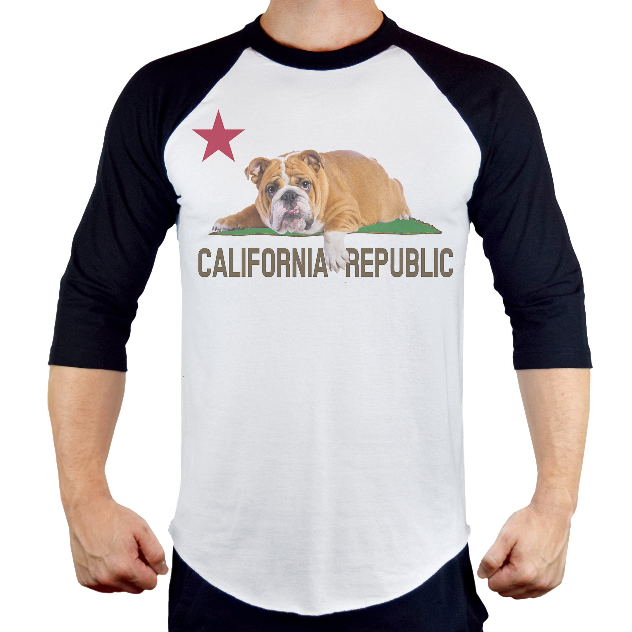 Men's Cali Flag Bottom Black Baseball Raglan T Shirt West Coast Golden Tee V124 