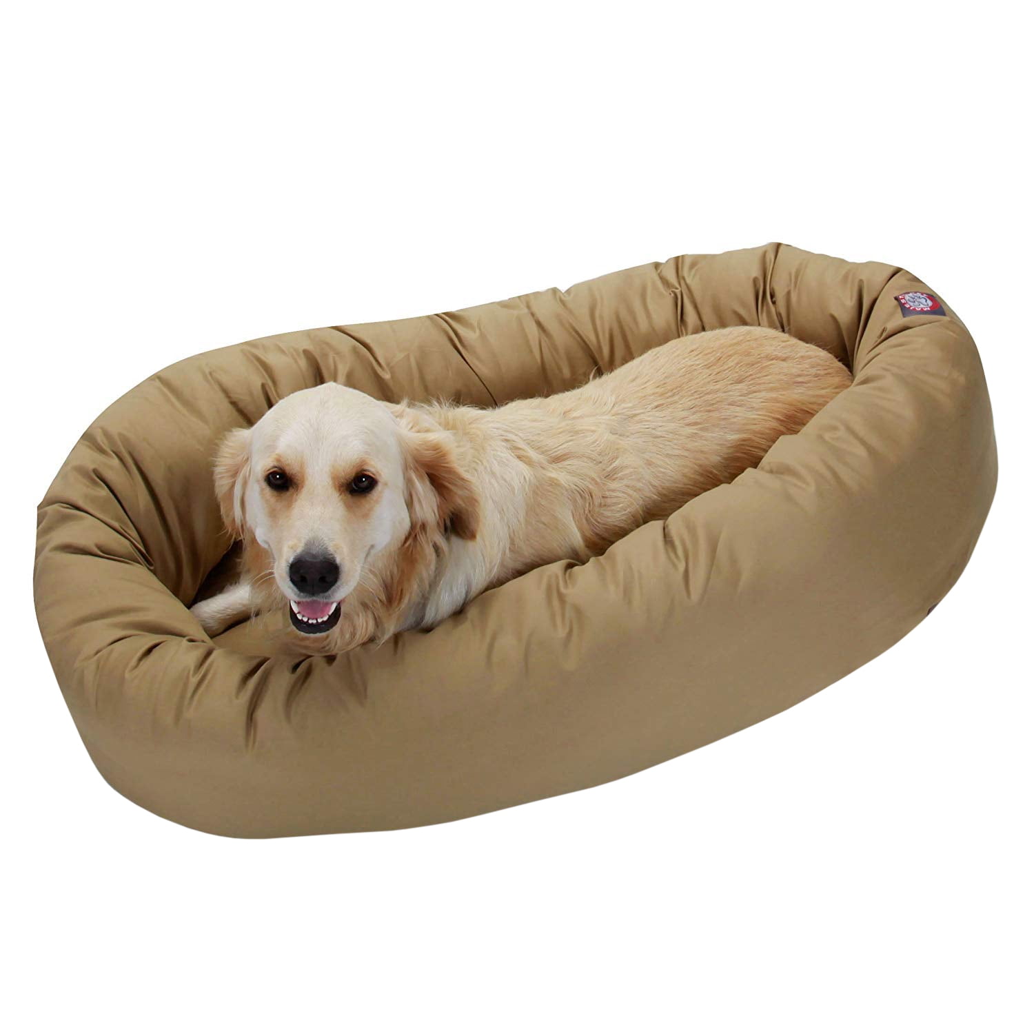 Majestic Pet Solid Poly/Cotton Bagel Dog Bed Machine Washable Khaki