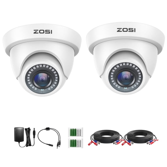 ZOSI 2Pack 2.0MP HD 1080P Security Cameras Kit, 80ft Night Vision, Indoor Outdoor Home CCTV Dome Cameras for 1080P/5MP/4K HD-TVI Analog DVR System