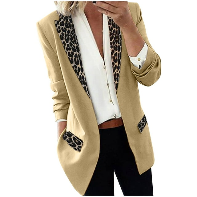 Heliisoer Cape à Revers Mode pour Femmes, Blazer à Carreaux Léopard, Tenue Décontractée de Bureau