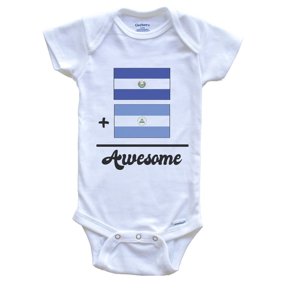 El Salvador Plus Nicaragua Equals Awesome Cute Salvadorian Nicaraguan Flags Baby Bodysuit, 0-3 months white