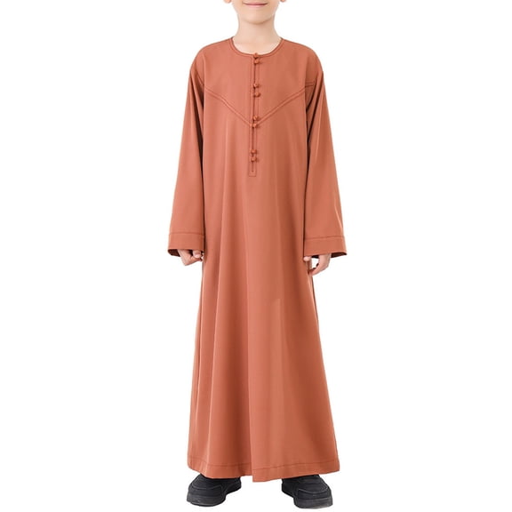 EnJoCho Musli𝗆 Robe for Boys Arab Thobe Kids Ramadan Kaftan Pockets Long Sleeve Stand Collar Button Down 𝖨slamic Clothes