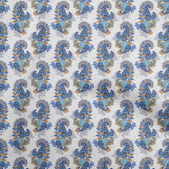 oneOone Cotton Silk Navy Blue Fabric Paisleys Sewing Craft Projects Fabric Prints By Yard 42 Inch Wide