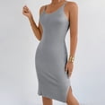 thumbnail image 6 of Xaqiouau Womens Solid Sleeveless Ribbed Knit Bodycon Midi Dress Scoop Neck Side Slit Fitted Stretchy Casual Work Party Club Evening Wear, 6 of 7