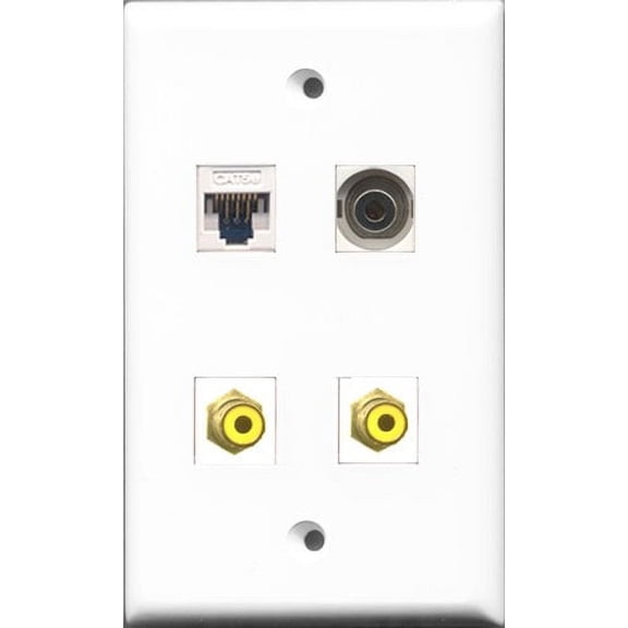 RiteAV - 2 Port RCA Yellow and 1 Port 3.5mm and 1 Port Cat5e Ethernet White Wall Plate