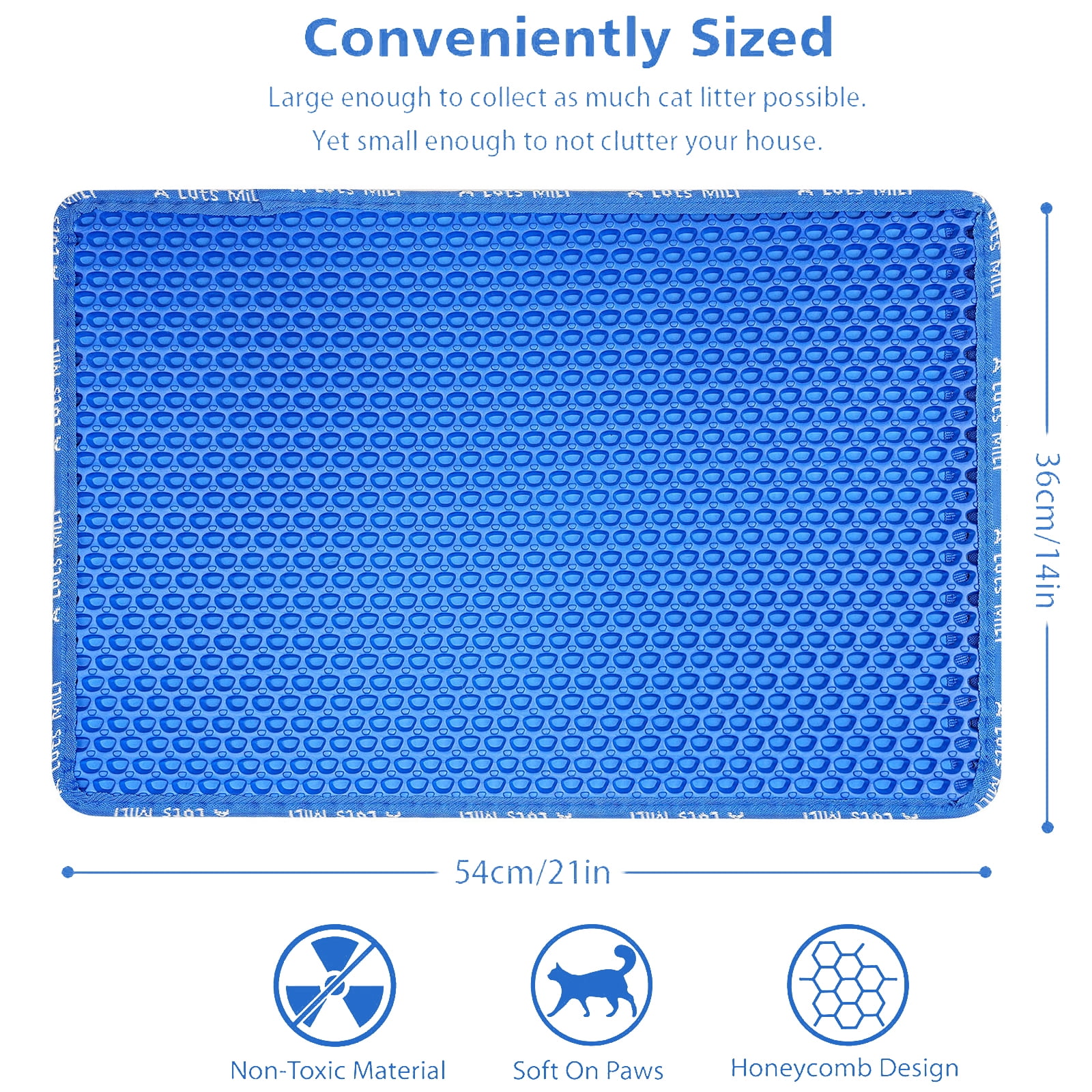 Cat Litter Mat for Litter Box, Double Layer Trapping Mat with Waterproof Bottom, 21x14in Kitty Litter Scatter Control Mat, Blue EVA Scratch Pad for Cat Paws, Easy Clean